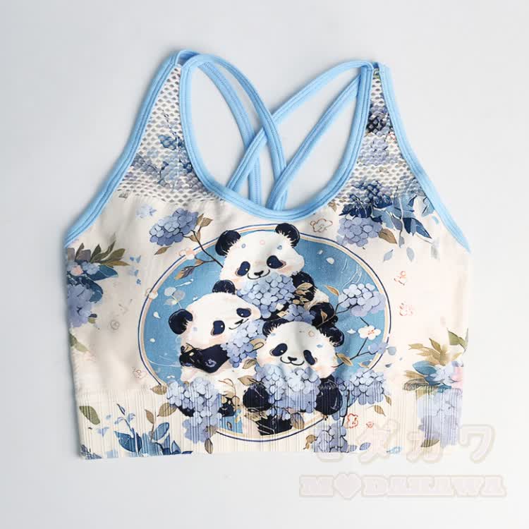 Panda Graphic Cross Back Sports Top Shorts Matching Outfit - image 3