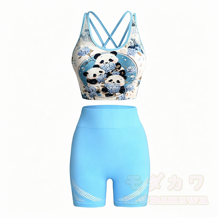 Panda Graphic Cross Back Sports Top Shorts Matching Outfit - image 2
