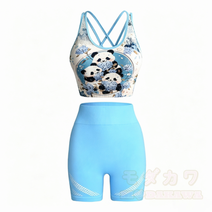 Panda Graphic Cross Back Sports Top Shorts Matching Outfit - image 2