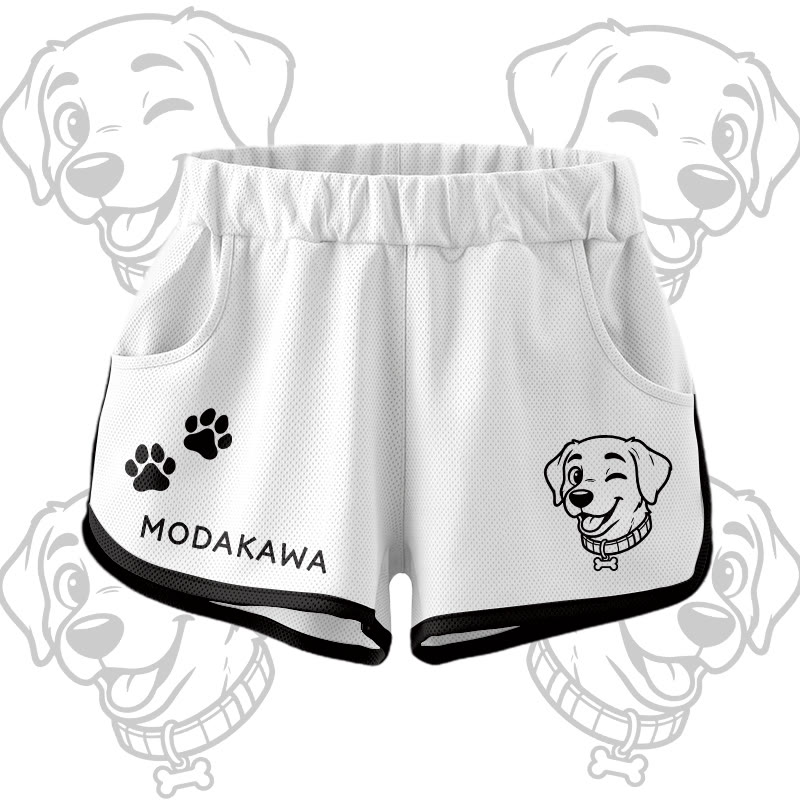 Happy Puppy Graphic Crop Tank Sport Top Shorts Bikini Modakawa Matching Outfit - White Shorts - 5XL - image 11