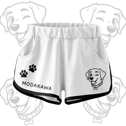 Happy Puppy Graphic Crop Tank Sport Top Shorts Bikini Modakawa Matching Outfit - White Shorts - 5XL - image 11