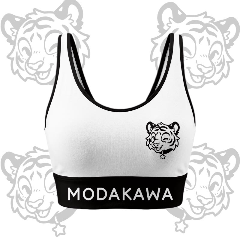 Happy Tiger Graphic Crop Tank Sport Top Shorts Bikini Modakawa Matching Outfit - White Top - 5XL - image 6