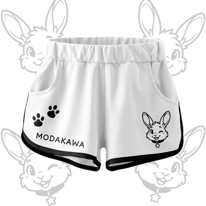 Wink Bunny Graphic Crop Tank Sport Top Shorts Bikini Modakawa Matching Outfit - White Shorts - 5XL - image 11