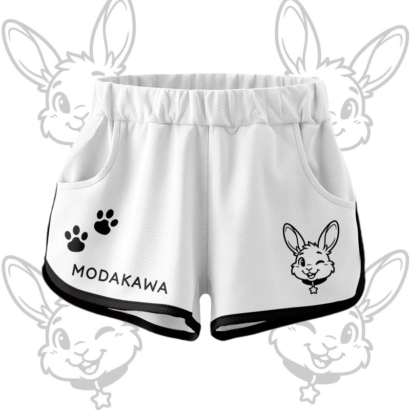 Wink Bunny Graphic Crop Tank Sport Top Shorts Bikini Modakawa Matching Outfit - White Shorts - 5XL - image 11