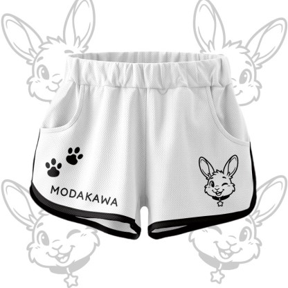 Wink Bunny Graphic Crop Tank Sport Top Shorts Bikini Modakawa Matching Outfit - White Shorts - 5XL - image 11