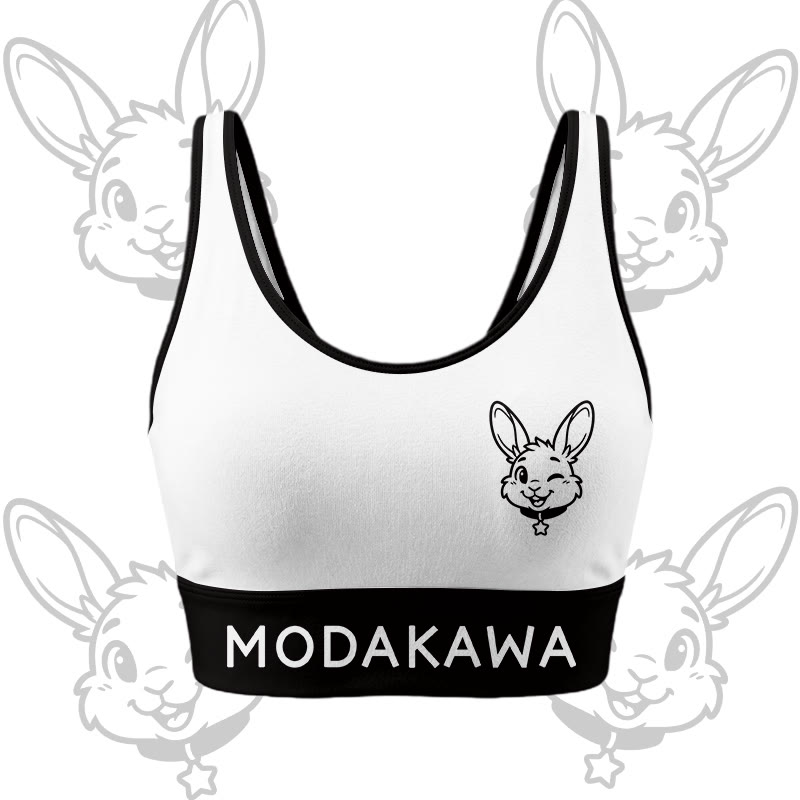 Wink Bunny Graphic Crop Tank Sport Top Shorts Bikini Modakawa Matching Outfit - White Top - 5XL - image 6