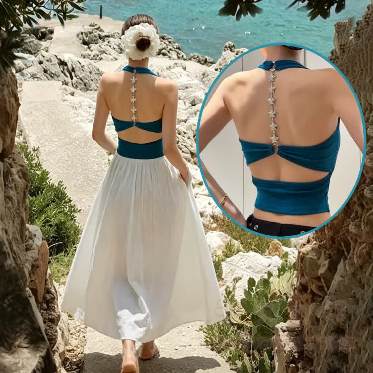 Star Chain Backless Halter Crop Top - image 1