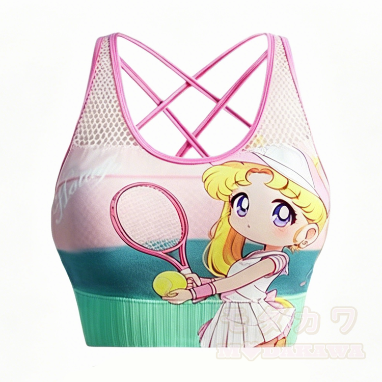 Anime Tennis Girl Mesh Sports Top Shorts Matching Outfit - Pink Top - L - image 12