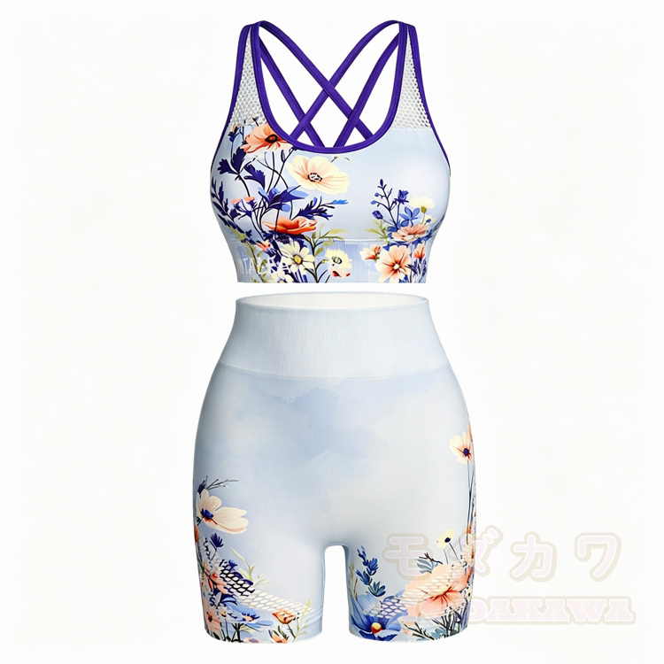 Floral Graphic Cross Back Sports Top Shorts Matching Outfit - image 2