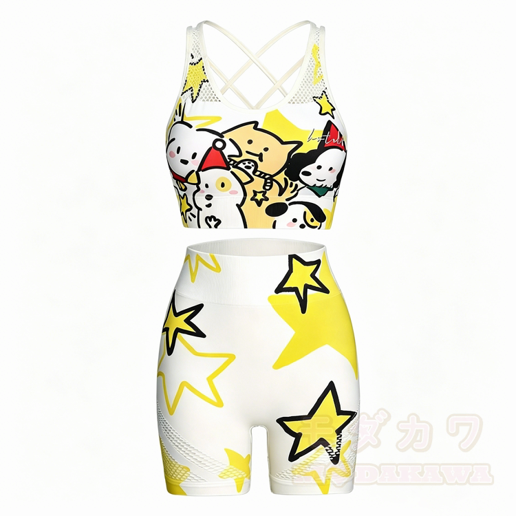 Cartoon Puppy Star Graphic Cross Back Sports Top Shorts Matching Outfit - image 2