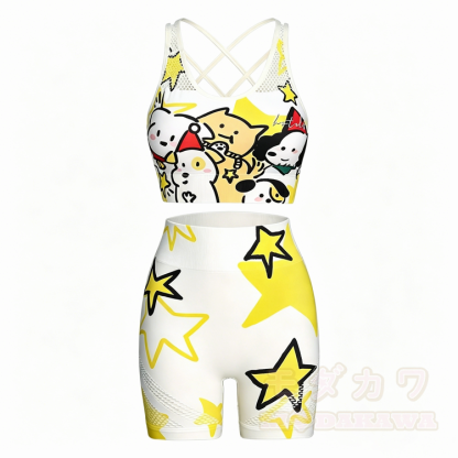 Cartoon Puppy Star Graphic Cross Back Sports Top Shorts Matching Outfit - image 2