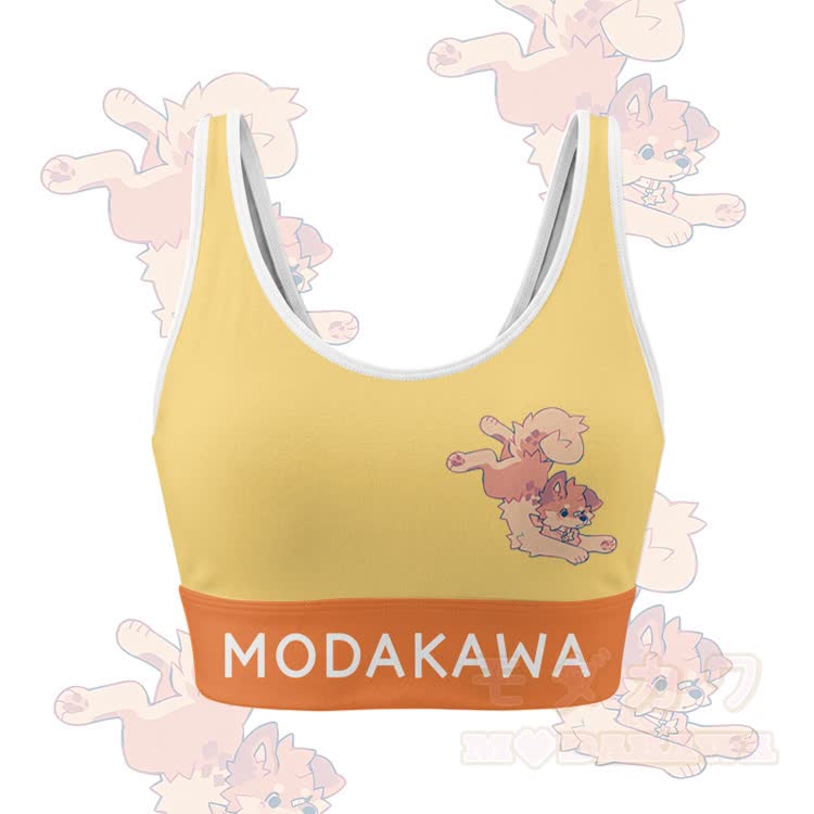 MODAKAWA X popipeko Cute Puppy Graphic Crop Tank Sport Top Shorts Bikini Matching Outfit - Yellow Top - 5XL - image 3