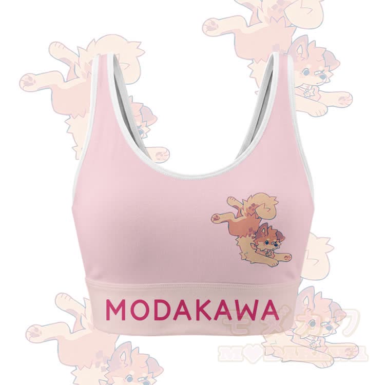 MODAKAWA X popipeko Cute Puppy Graphic Crop Tank Sport Top Shorts Bikini Matching Outfit - Pink Top - 5XL - image 2