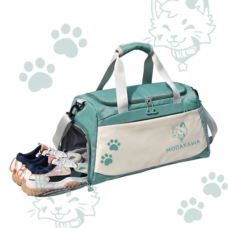 MODAKAWA X popipeko Kitty Graphic Large Capacity Sports Gym Duffel Bag - Green - 55*28*26 cm - image 2