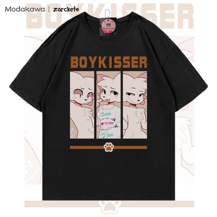 MODAKAWA X zarckets BOYKISSER Anime Cat Character Graphic 100% Cotton T-shirt - Black - 5XL - image 1