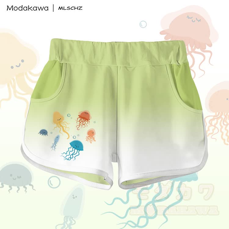 MODAKAWA X MLSCHZ Jellyfish Graphic 100% Cotton T-shirt Gradient Shorts Matching Outfit - Green Shorts - 5XL - image 8