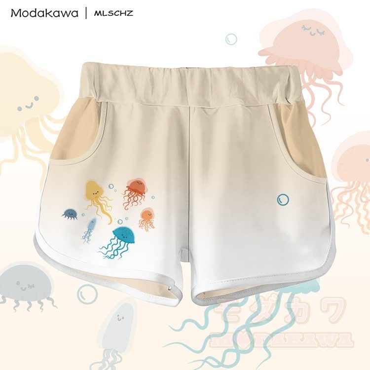 MODAKAWA X MLSCHZ Jellyfish Graphic 100% Cotton T-shirt Gradient Shorts Matching Outfit - Apricot Shorts - 5XL - image 9