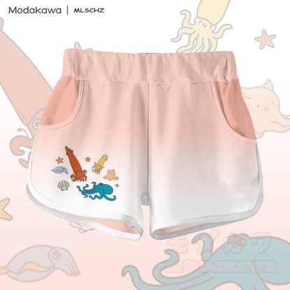 MODAKAWA X MLSCHZ Squid Octopus Graphic 100% Cotton T-shirt Gradient Shorts Matching Outfit - Peach Shorts - 5XL - image 7