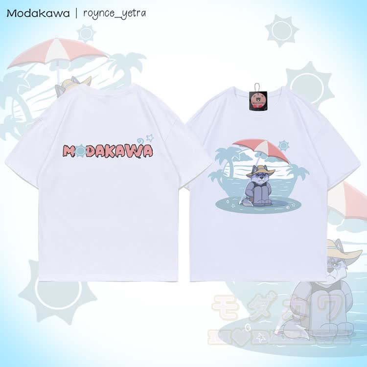 MODAKAWA X roynce_yetra Beach Wolf Graphic 100% Cotton T-shirt - White - 5XL - image 2