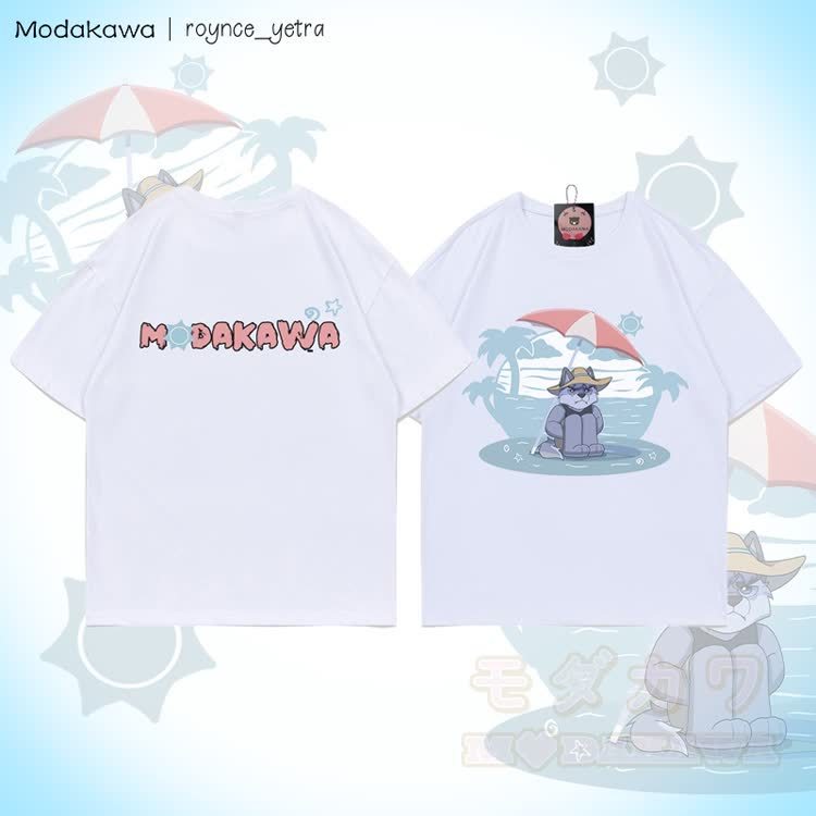 MODAKAWA X roynce_yetra Beach Wolf Graphic 100% Cotton T-shirt - White - 5XL - image 2