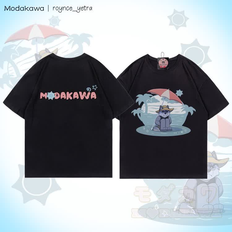 MODAKAWA X roynce_yetra Beach Wolf Graphic 100% Cotton T-shirt - Black - 5XL - image 1