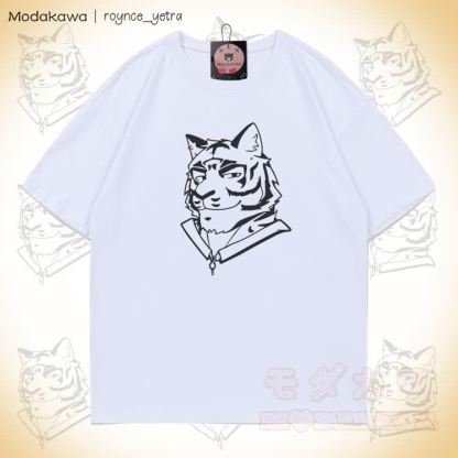 MODAKAWA X roynce_yetra Tiger Graphic 100% Cotton T-shirt - White - 5XL - image 2