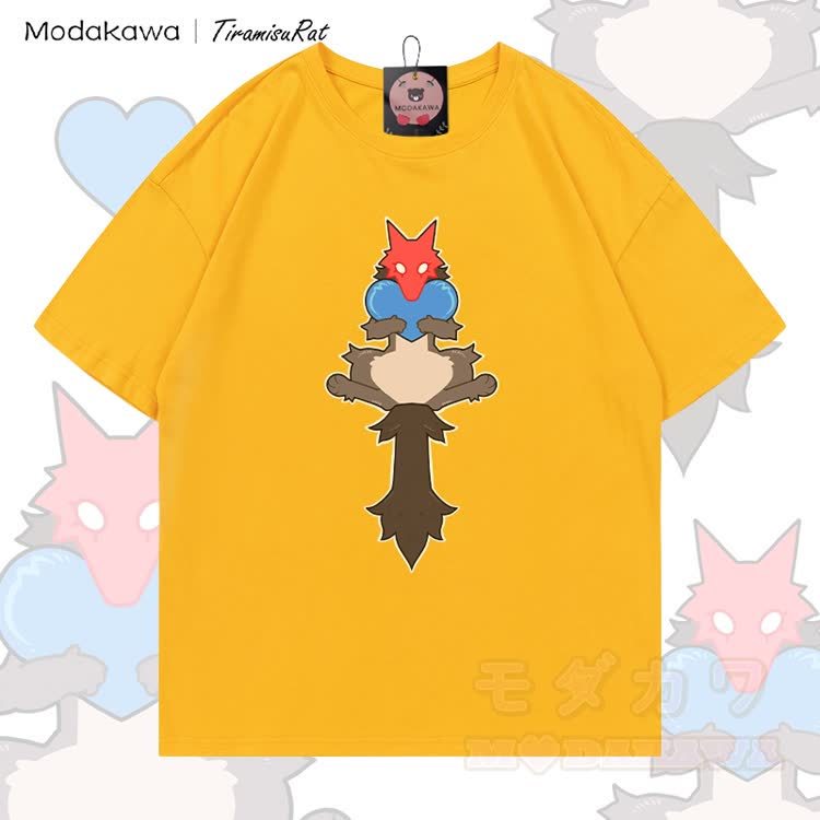 MODAKAWA X TiramisuRat Rat Heart Graphic 100% Cotton T-shirt - Yellow - 5XL - image 1