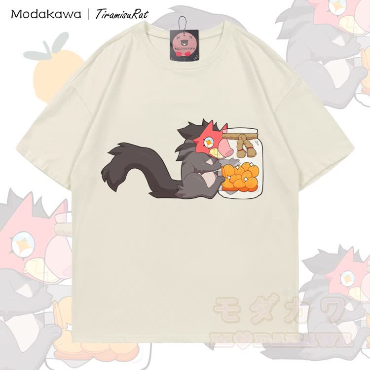 MODAKAWA X TiramisuRat Rat Snack Graphic 100% Cotton T-shirt - Light Beige - 5XL - image 1
