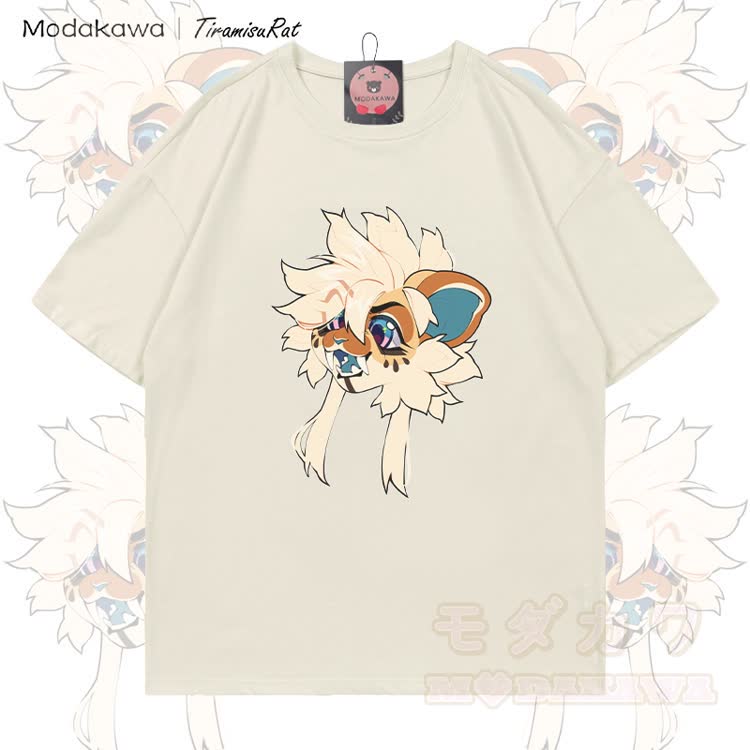 MODAKAWA X TiramisuRat Fluffy Rat Graphic 100% Cotton T-shirt - Light Beige - 5XL - image 2
