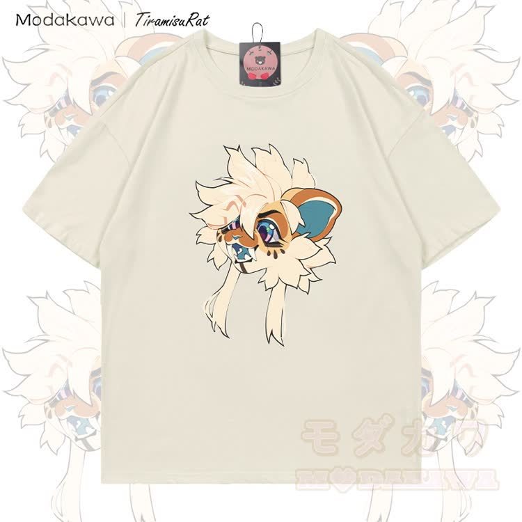 MODAKAWA X TiramisuRat Fluffy Rat Graphic 100% Cotton T-shirt - Light Beige - 5XL - image 2
