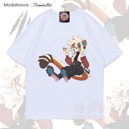 MODAKAWA X TiramisuRat White Hair Rat Graphic 100% Cotton T-shirt - White - 5XL - image 3