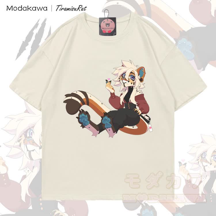 MODAKAWA X TiramisuRat White Hair Rat Graphic 100% Cotton T-shirt - Light Beige - 5XL - image 2