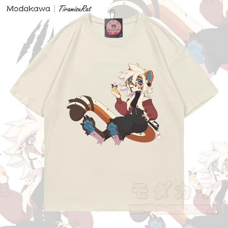 MODAKAWA X TiramisuRat White Hair Rat Graphic 100% Cotton T-shirt - Light Beige - 5XL - image 2