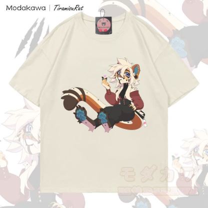 MODAKAWA X TiramisuRat White Hair Rat Graphic 100% Cotton T-shirt - Light Beige - 5XL - image 2