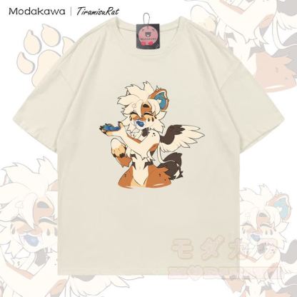 MODAKAWA X TiramisuRat Winged Rat Graphic 100% Cotton T-shirt - Light Beige - 5XL - image 1