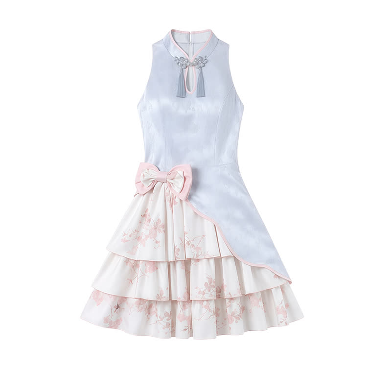 Floral Halter Buckle Bow Dress Knit Cardigan Matching Outfit - Dress - XL - image 2