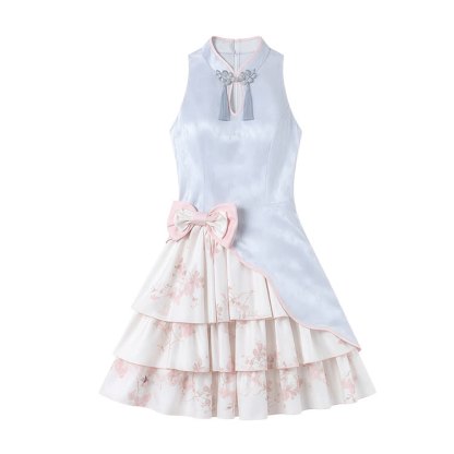 Floral Halter Buckle Bow Dress Knit Cardigan Matching Outfit - Dress - XL - image 2