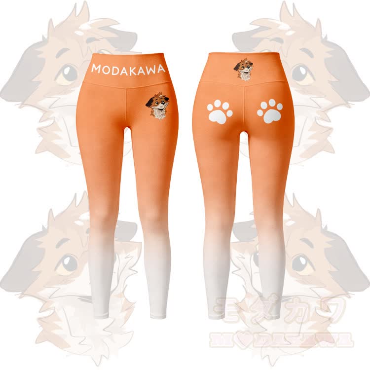 MODAKAWA X atka Fox Graphic Gradient Sports Bra Top Leggings Matching Outfit - Orange Leggings - 5XL - image 6
