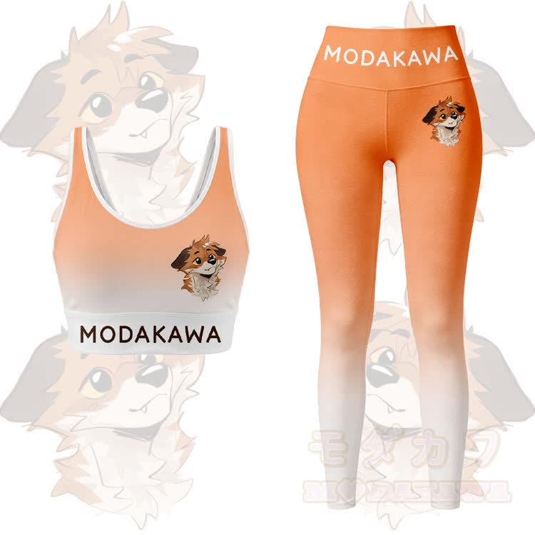 MODAKAWA X atka Fox Graphic Gradient Sports Bra Top Leggings Matching Outfit - Orange Set - 5XL - image 10