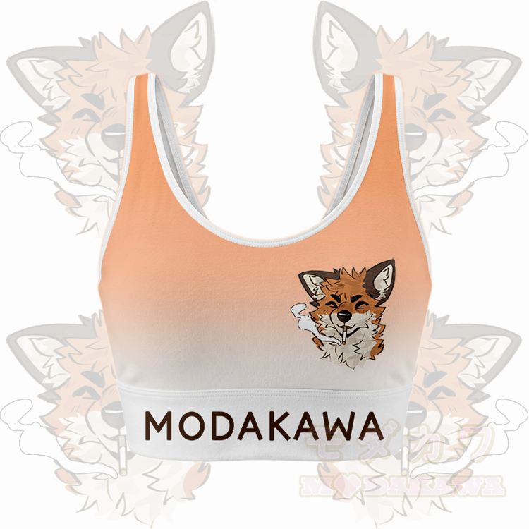 MODAKAWA X atka Smoking Fox Graphic Gradient Sports Bra Top Leggings Matching Outfit - Orange Top - 5XL - image 3