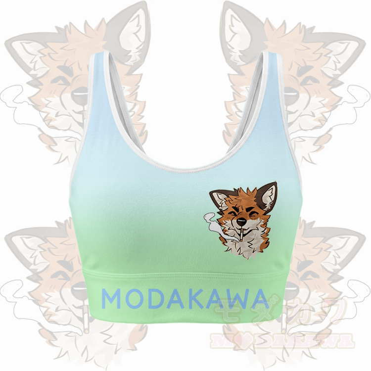 MODAKAWA X atka Smoking Fox Graphic Gradient Sports Bra Top Leggings Matching Outfit - Green Top - 5XL - image 2