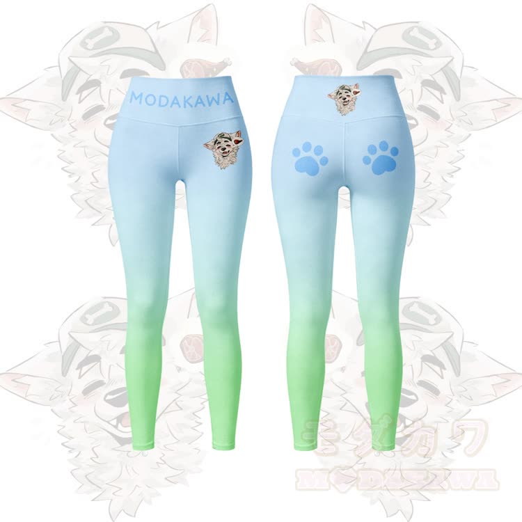 MODAKAWA X atka Fox Wants Meat Graphic Gradient Sports Bra Top Leggings Matching Outfit - Green Leggings - 5XL - image 8