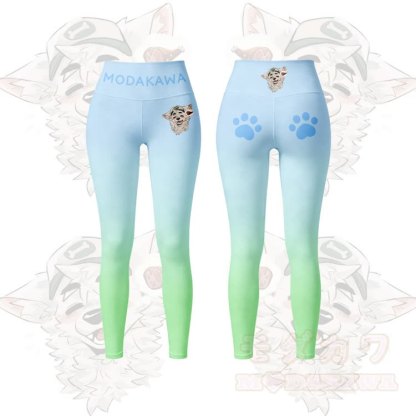 MODAKAWA X atka Fox Wants Meat Graphic Gradient Sports Bra Top Leggings Matching Outfit - Green Leggings - 5XL - image 8