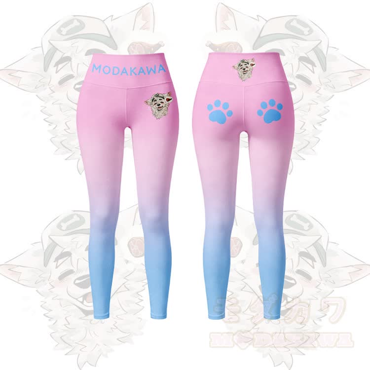 MODAKAWA X atka Fox Wants Meat Graphic Gradient Sports Bra Top Leggings Matching Outfit - Pink Leggings - 5XL - image 7