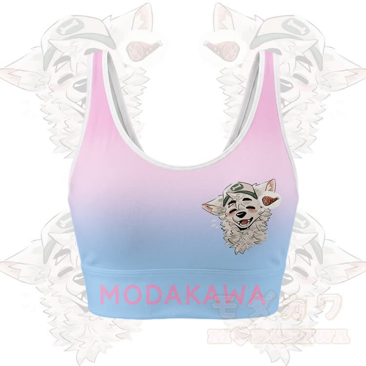MODAKAWA X atka Fox Wants Meat Graphic Gradient Sports Bra Top Leggings Matching Outfit - Pink Top - 5XL - image 3