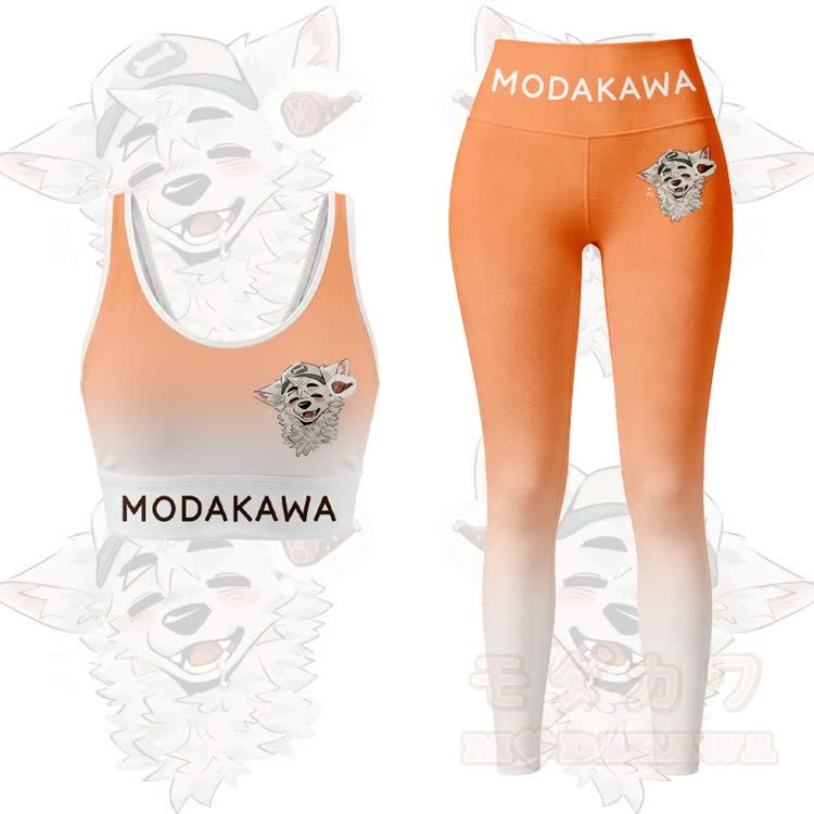 MODAKAWA X atka Fox Wants Meat Graphic Gradient Sports Bra Top Leggings Matching Outfit - Orange Set - 5XL - image 13