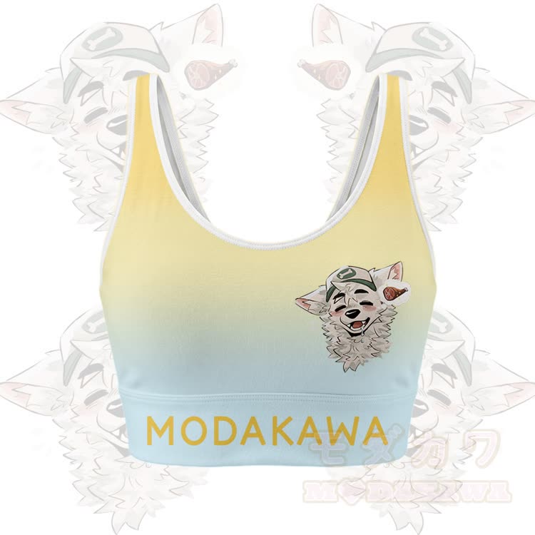 MODAKAWA X atka Fox Wants Meat Graphic Gradient Sports Bra Top Leggings Matching Outfit - Yellow Top - 5XL - image 2