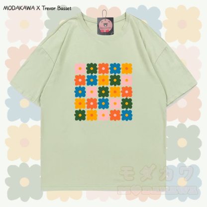 MODAKAWA X Trevor Basset Colorful Daisy Flower Graphic 100% Cotton T-shirt - Green - 5XL - image 4