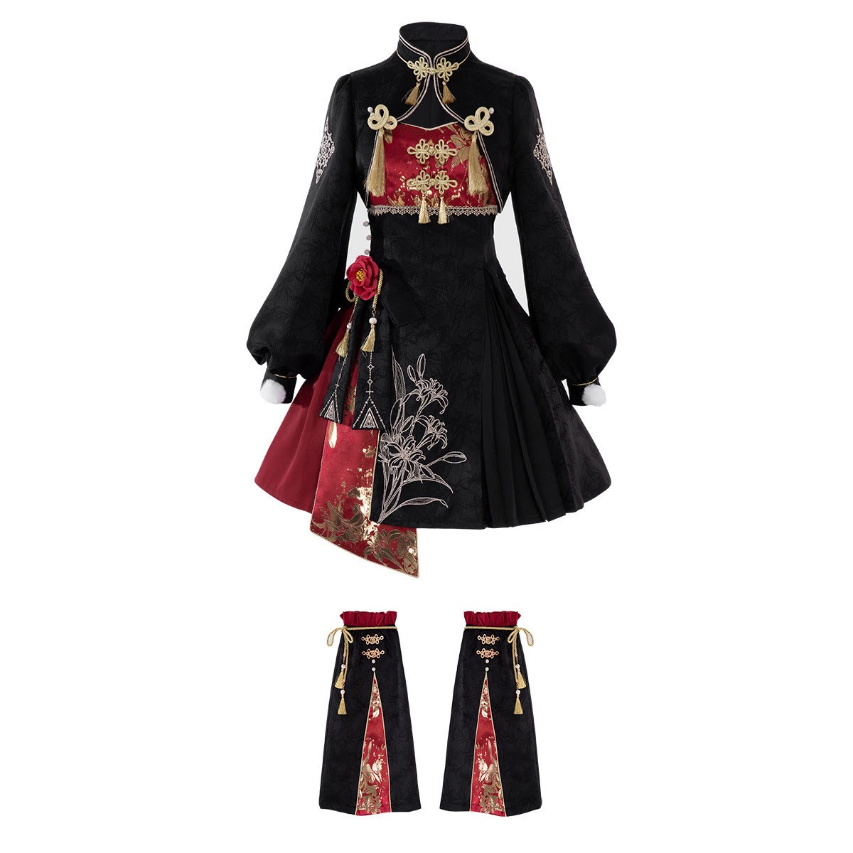 Vintage Tassel Top Flower Slip Dress Skirt Matching Outfit - Top+Dress+Skirt+Leg Warmers - L - image 1