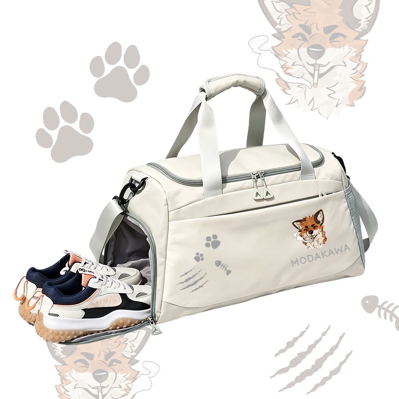 MODAKAWA X atka Fox Smoking Graphic Large Capacity Sports Gym Duffel Bag - White - 55*28*26 cm - image 2
